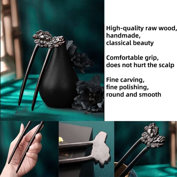 Wooden Hair Fork U Shape Handmade Long Hair Accessory for Women